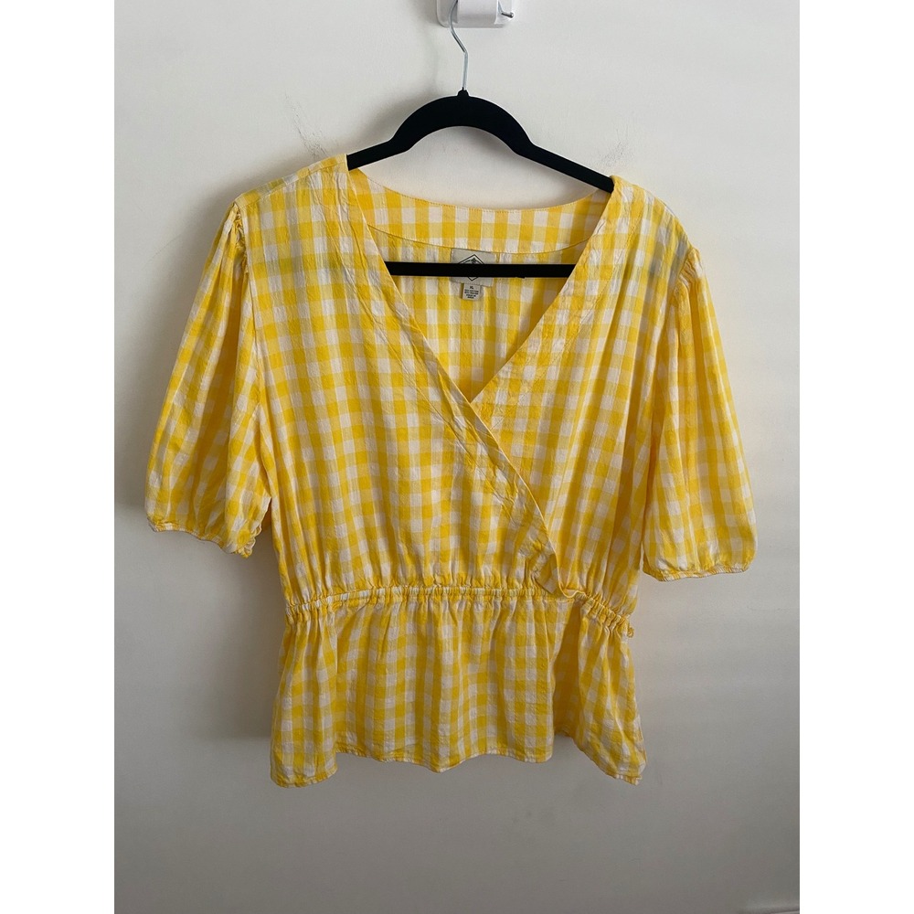 St. John's Bay Yellow White Gingham Wrap Peplum Blouse